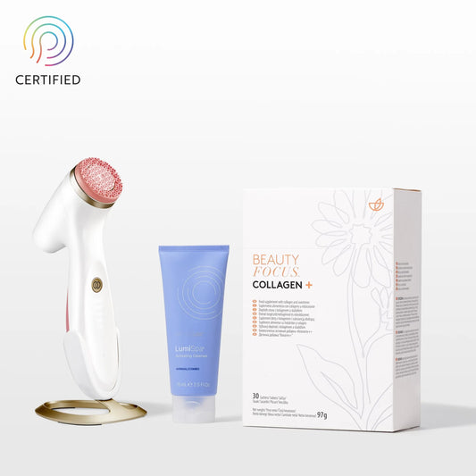 Collagen+ and the ageLOC LumiSpa iO Rose Gold System for Normal to Combination Skin Work Better Together.